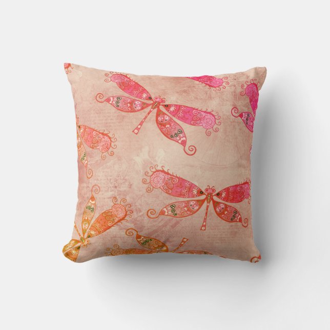 Boho Dragonfis in Rosa Kissen (Vorderseite)