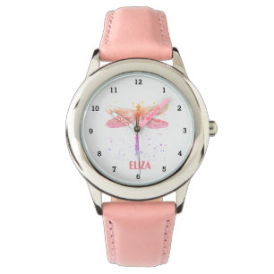 Boho Dragonfly Niedlich Girls Pink Pastel Armbanduhr