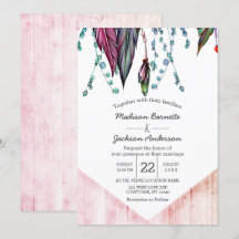 Boho Dream Catcher & Feathers Wedding Einladung
