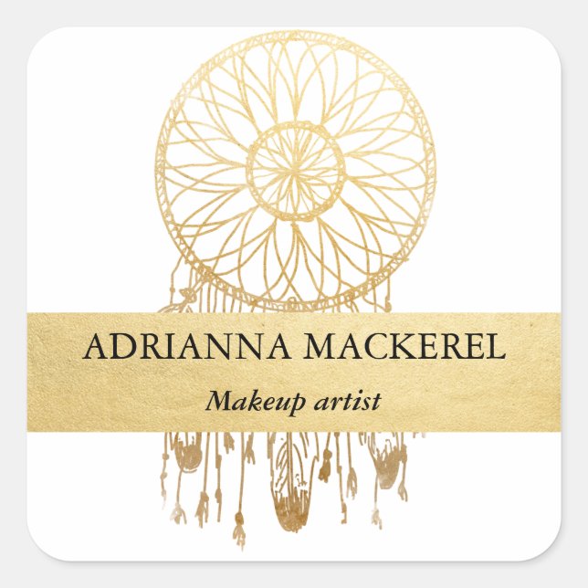 Boho Dream Catcher Imitate Goldene Frische Pasta m Quadratischer Aufkleber (Vorderseite)