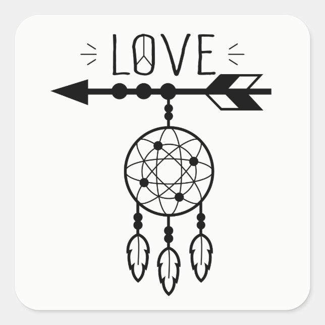 Boho Dream Catcher Liebe Native American Tribal Quadratischer Aufkleber (Vorderseite)