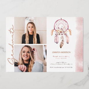 Boho Dream Catcher Rose Script Foto Abschluss Folieneinladung