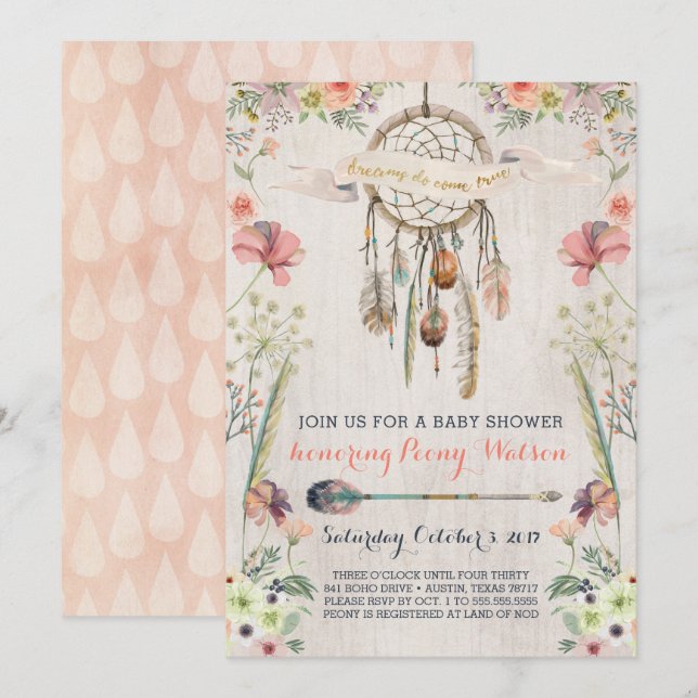 Boho Dream Catcher Rustic Baby Shower Einladungen (Vorne/Hinten)