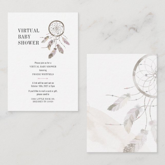 Boho Dream Catcher Virtual Baby Dusche Mitteilungskarte (Vorne/Hinten)