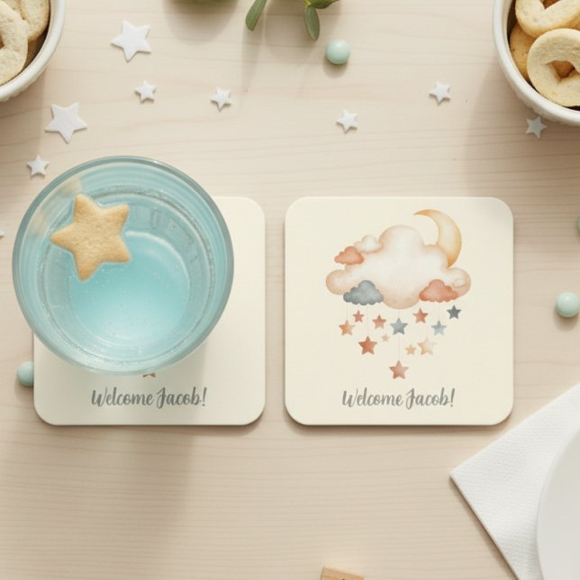 Boho Dream Cloud Baby Shower Coaster Rechteckiger Pappuntersetzer (Adoption baby shower paper drink coaster)