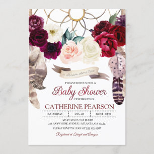 Boho Dreamcatcher Burgundy Baby Shower Einladung