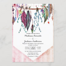 Boho Dreamcatcher & Feathers Wedding Einladung