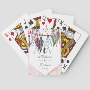 Boho Dreamcatcher & Federn Pink Hochzeitsgunst Spielkarten