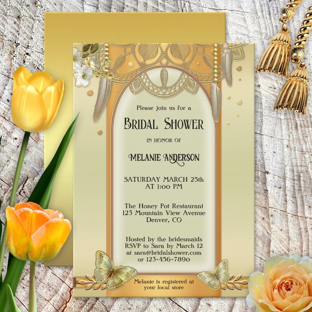Boho Dreamcatcher Gold Bridal Shower Invitation (Créateur téléchargé)