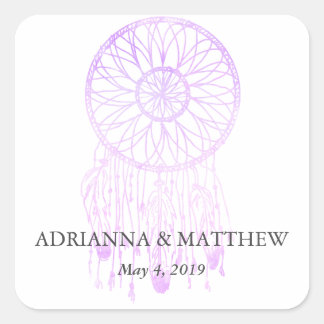 Boho Dreamcatcher Lavender Chic Tribal Wedding Quadratischer Aufkleber