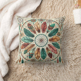 Boho Dreamcatcher Mystic Feather Throw Pillow Kissen