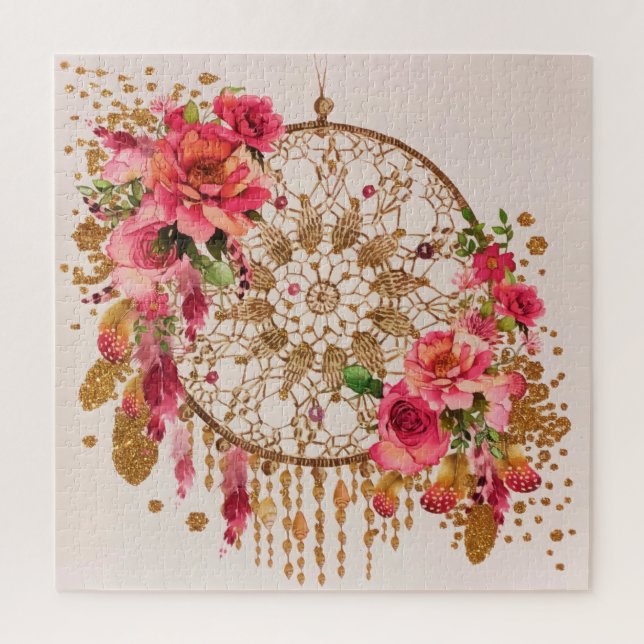 Boho Dreamcatcher Pink Gold Floral (Vertikal)