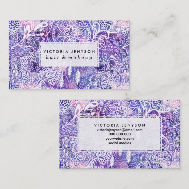 Boho dreamcatcher rosa lila Mit Blumenwatercolor Visitenkarte (Vorne/Hinten)