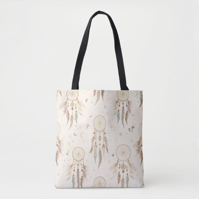 Boho Dreamcatcher Tote Bag | Ethereal Feathers Tasche (Vorderseite)