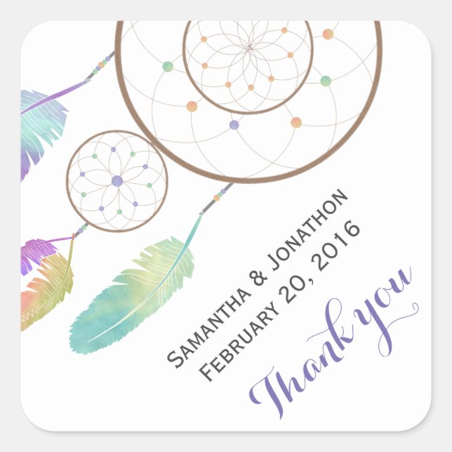 Boho Dreamcatcher Wedding Vielen Dank Quadratischer Aufkleber (Vorderseite)