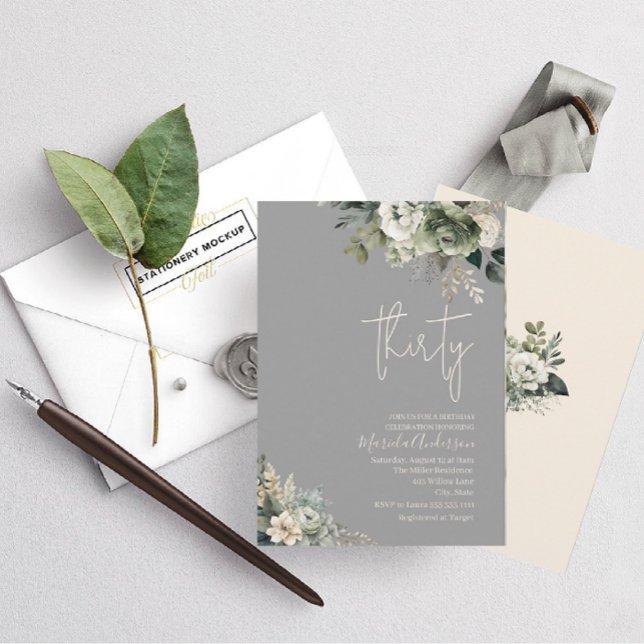 Boho dreißig schöne grüne Blume Aquarell Geburtsta Einladung (Von Creator hochgeladen)