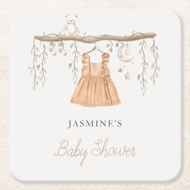 Boho Dress Clothes Girl Baby Dusche Rechteckiger Pappuntersetzer (Vorderseite)