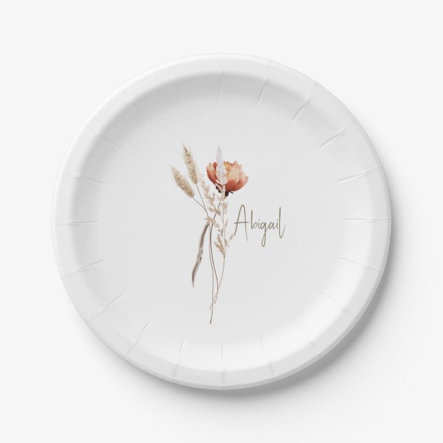 Boho Dried Botanical Shower Personalisiert Pappteller (Vorderseite)