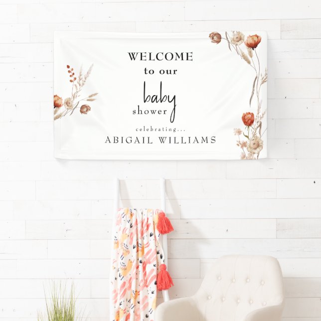 Boho Dried Floral Baby Shower Banner (Insitu)