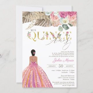 Boho Dried Floral Spanish Mis Quince Anos Birthday Einladung