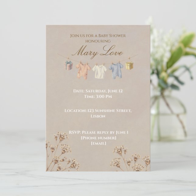 Boho Dried Flower Baby Shower Invitation Einladung (Stehend Vorderseite)