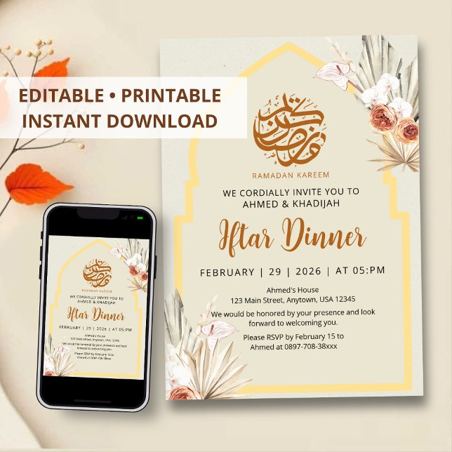 Boho Dried Flowers Ramadan Iftar Dinner Invitation (Créateur téléchargé)