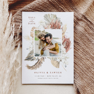 Boho Dried Palm and Orchids Foto Save the Date Magneteinladung