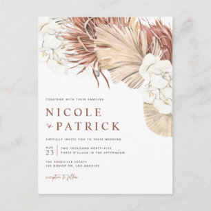 Boho Dried Palm Blätter und Orchideen Hochzeit Einladungspostkarte