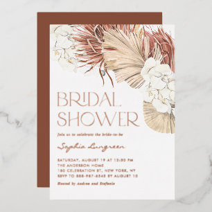 Boho Dried Palm Blätter und Orchids Brautparty Folieneinladung