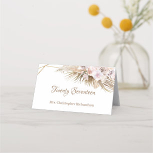 Boho Dried Palm Pampas Grass Gold Arch Dusty Rose Platzkarte