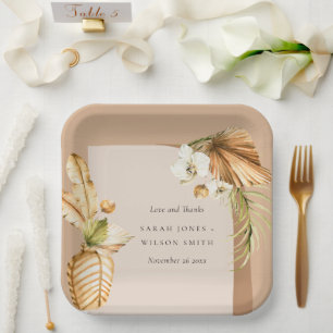 Boho Dried Palm Rust Floral Arch Hochzeit Danke Pappteller