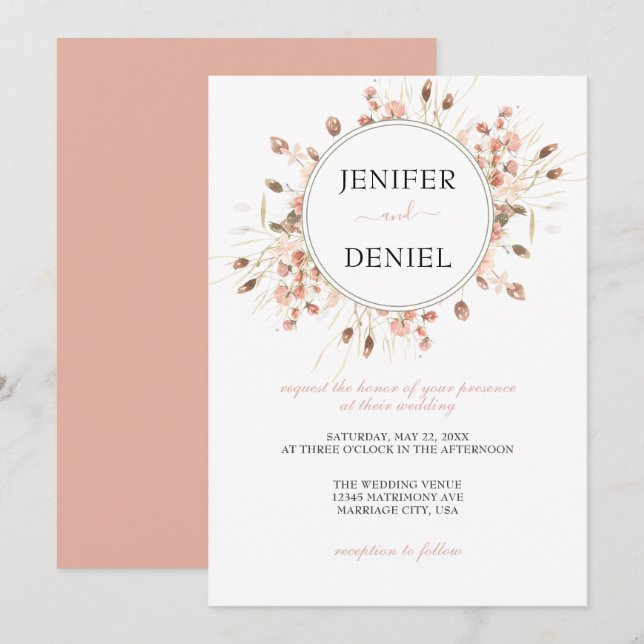 Boho Dried Watercolor Floral Wedding Einladung (Vorne/Hinten)