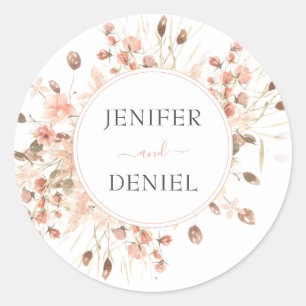 Boho Dried Watercolor Floral Wedding Runder Aufkleber