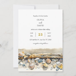 Boho Driftwood Muscheln Sandy Shoreline Wedding Einladung