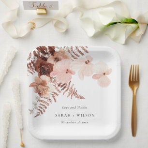Boho Driust Roust Blush Fern Orchid Wedding Danke Pappteller