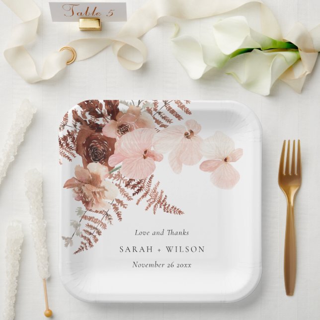 Boho Driust Roust Blush Fern Orchid Wedding Danke Pappteller (Hochzeit)