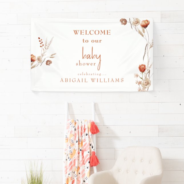 Boho Driving floral Terracotta Baby Shower Banner (Insitu)