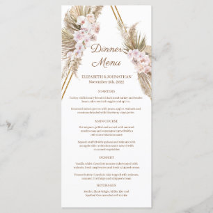 Boho Driving Palm Leaf Pampas Grass Gold Arch Dinn Menükarte