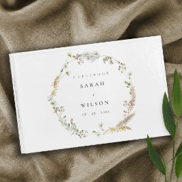 Boho Dry Palm Pampas Grass Floral Wreath Wedding Gästebuch