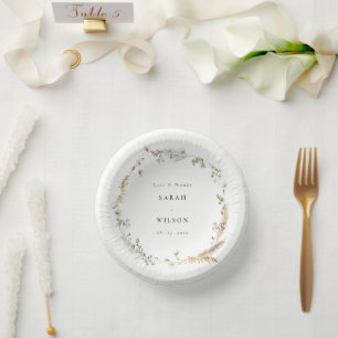 Boho Dry Palm Pampas Grass Floral Wreath Wedding Pappteller
