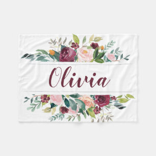 Boho dunkelrote Aquarellfarben personalisiert Fleecedecke