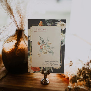 Boho-Dunkle Blumengrün Botanik   Hochzeit Tischnummer