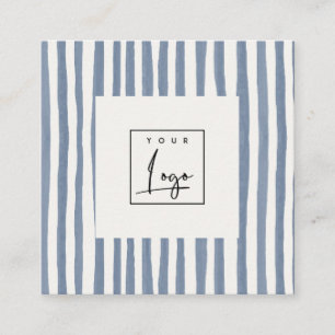 Boho Dunstig Blau Aquarell Handgezeichnete Streife Quadratische Visitenkarte