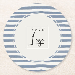 Boho Dunstig Blau Aquarell Handgezeichnete Streife Runder Pappuntersetzer