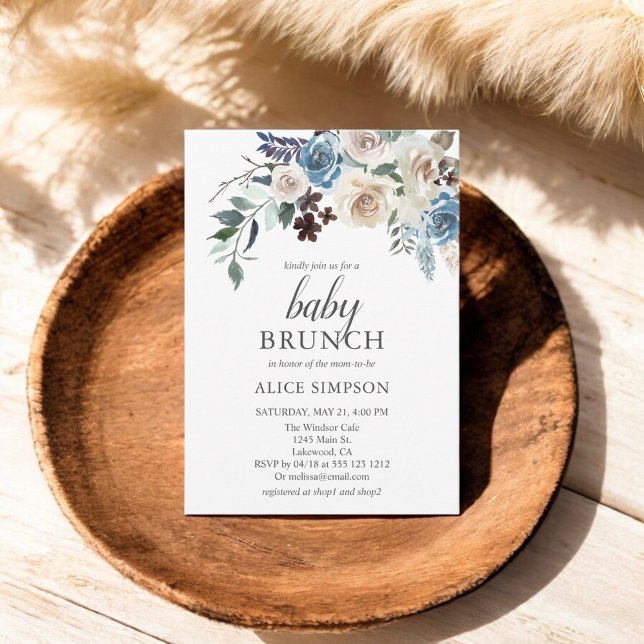 Boho Dusty Baby shower bleu Invitation (Créateur téléchargé)