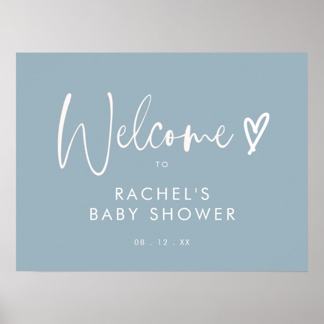 Boho Dusty Blue Baby Dusche Begrüßungszeichen Poster (Vorne)