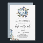 Boho Dusty Blue Beige Blume Bat Mitzvah Einladung<br><div class="desc">Neutrale Blume mit rosa und beige mit getrockneten Blätter.</div>