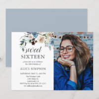 Boho Dusty Blue Beige Blume Foto Sweet 16
