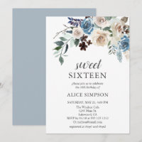 Boho Dusty Blue Beige Blume Sweet 16