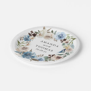 Boho Dusty Blue Beige Blumenblumenzeremonie Pappteller